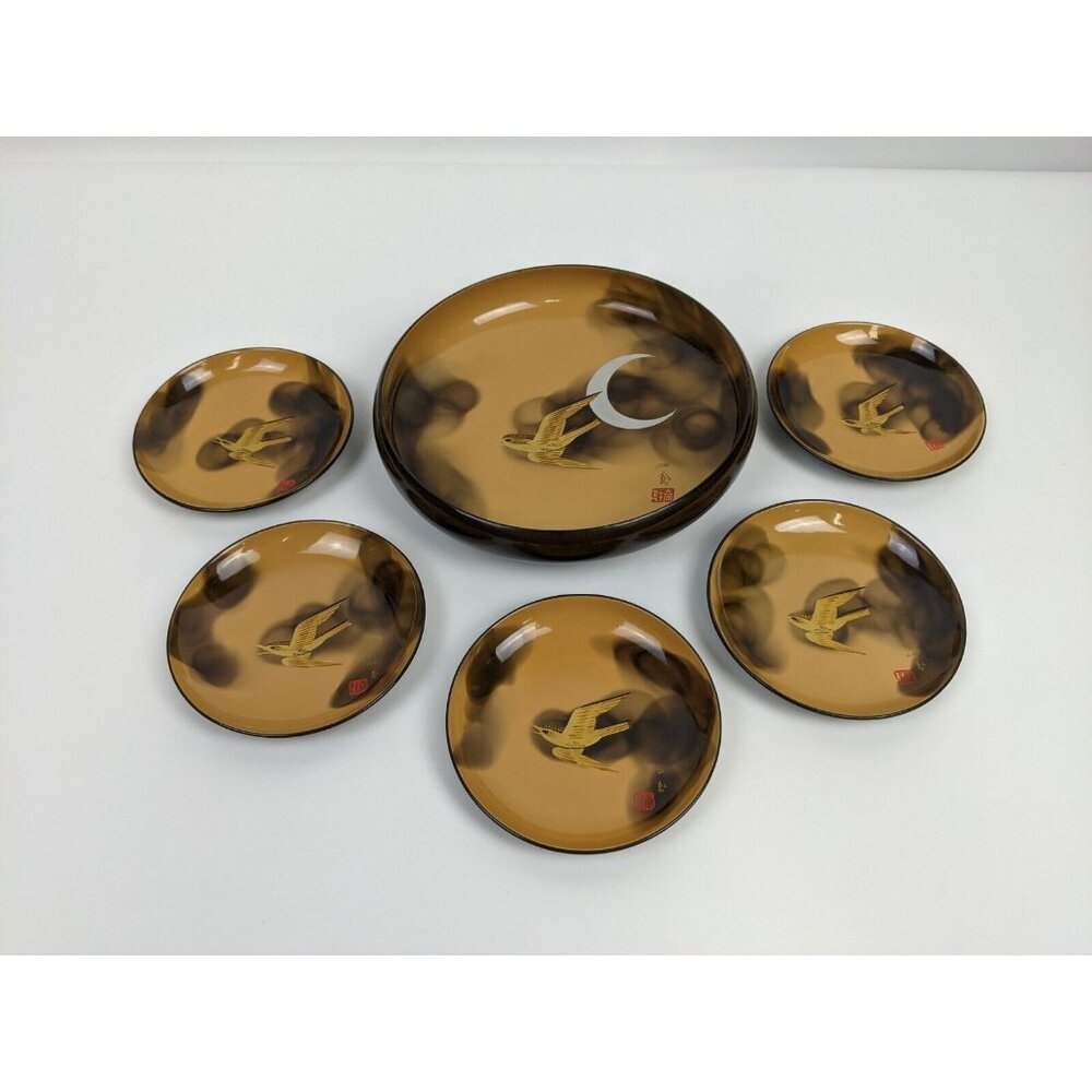 Bowl Set Asian Inspired Swallow Bird 6pcs Serving Bowl